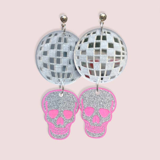 Pendiente acrílico de Halloween - Disco Skull para venta al por mayor de Pieces of Blonde