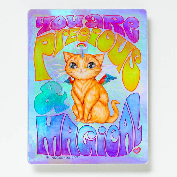 Sticker Holographique Chaton Licorne Magique pour la vente par Quinn Curnow