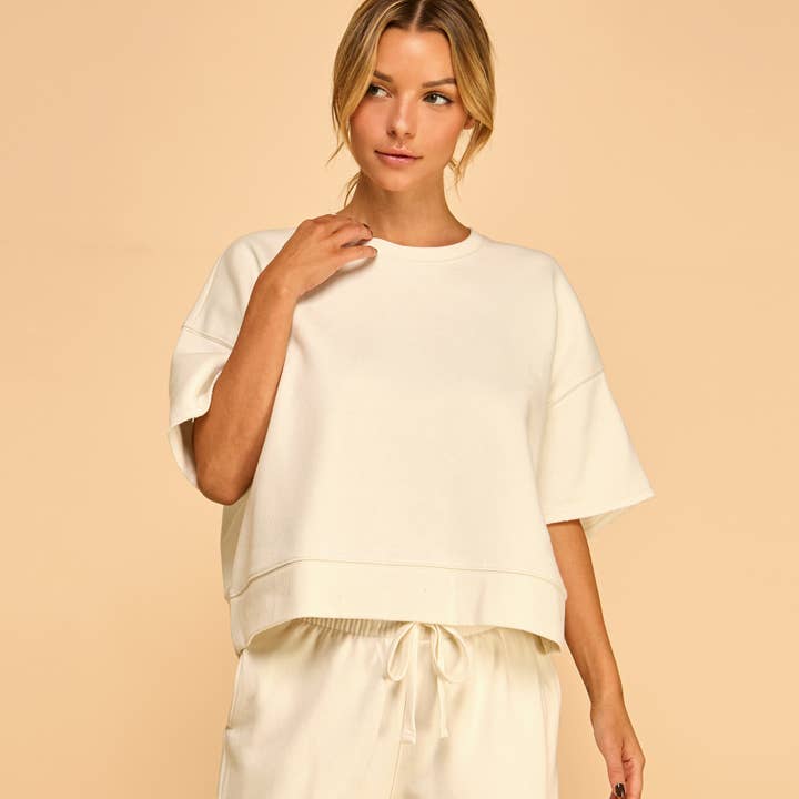 FREEZIA - Wholesale Sweatshirt - Women's - SUPER SOFT SHORT SLEEVE SWEATSHIRT IN FRENCH TERRY-FZ0009-D19