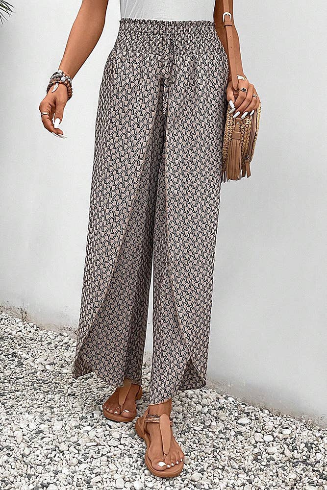 UNISHE - Wholesale Pants - Women's - Printed Split High Waist Wide Leg Pants AXR09913