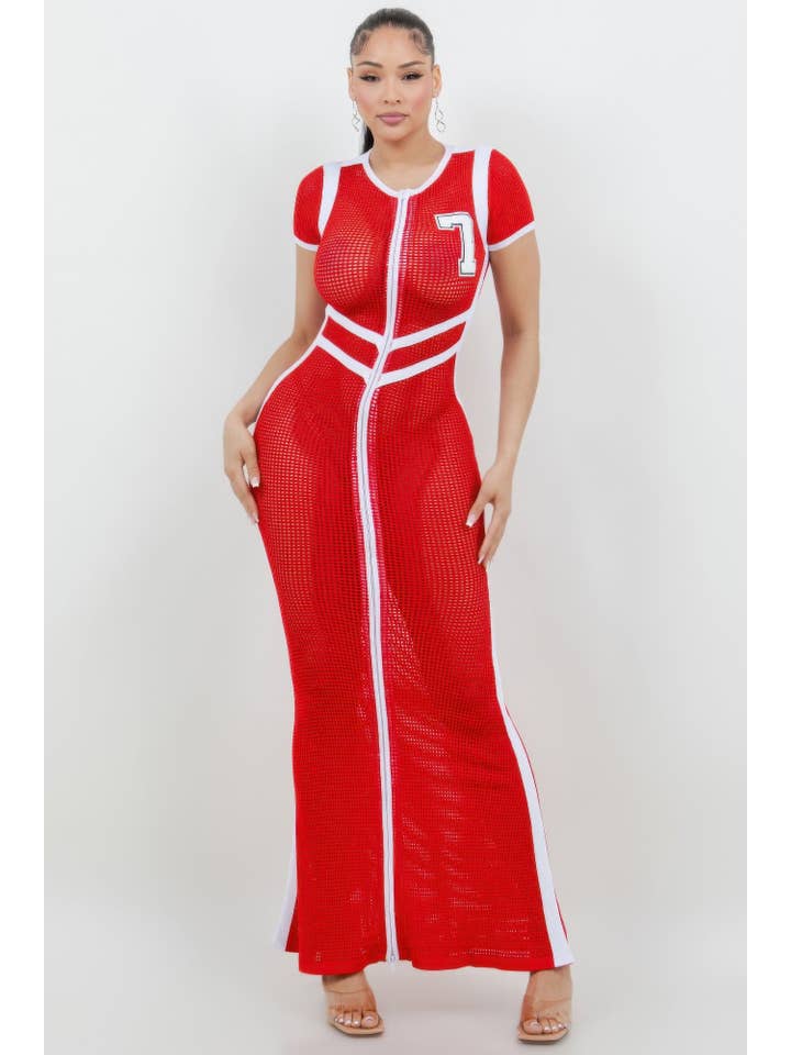 CC Wholesale Clothing - Wholesale Dress – Women's - Netting 2 Way Front Zipper Maxi Dress1