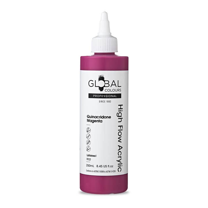 Quinacridone Magenta - 250ml Professional High Flow Acrylic for wholesale by Global Colours - Acrylic Artists Paint