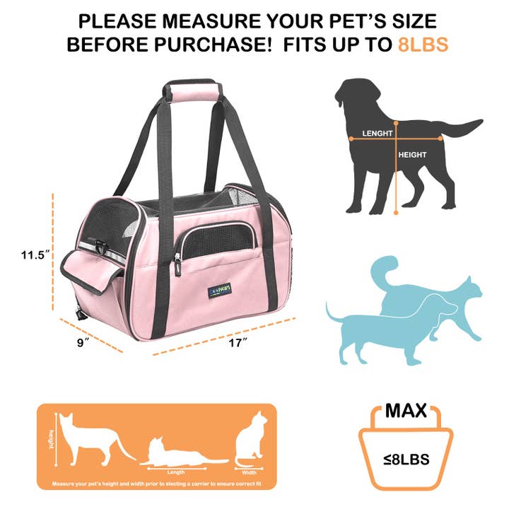 Jespet - Wholesale Pet Carrier - Cat/Dog - GOOPAWS Soft Sided Small Dog Carriers Comfort for Travel, Pink, 17"