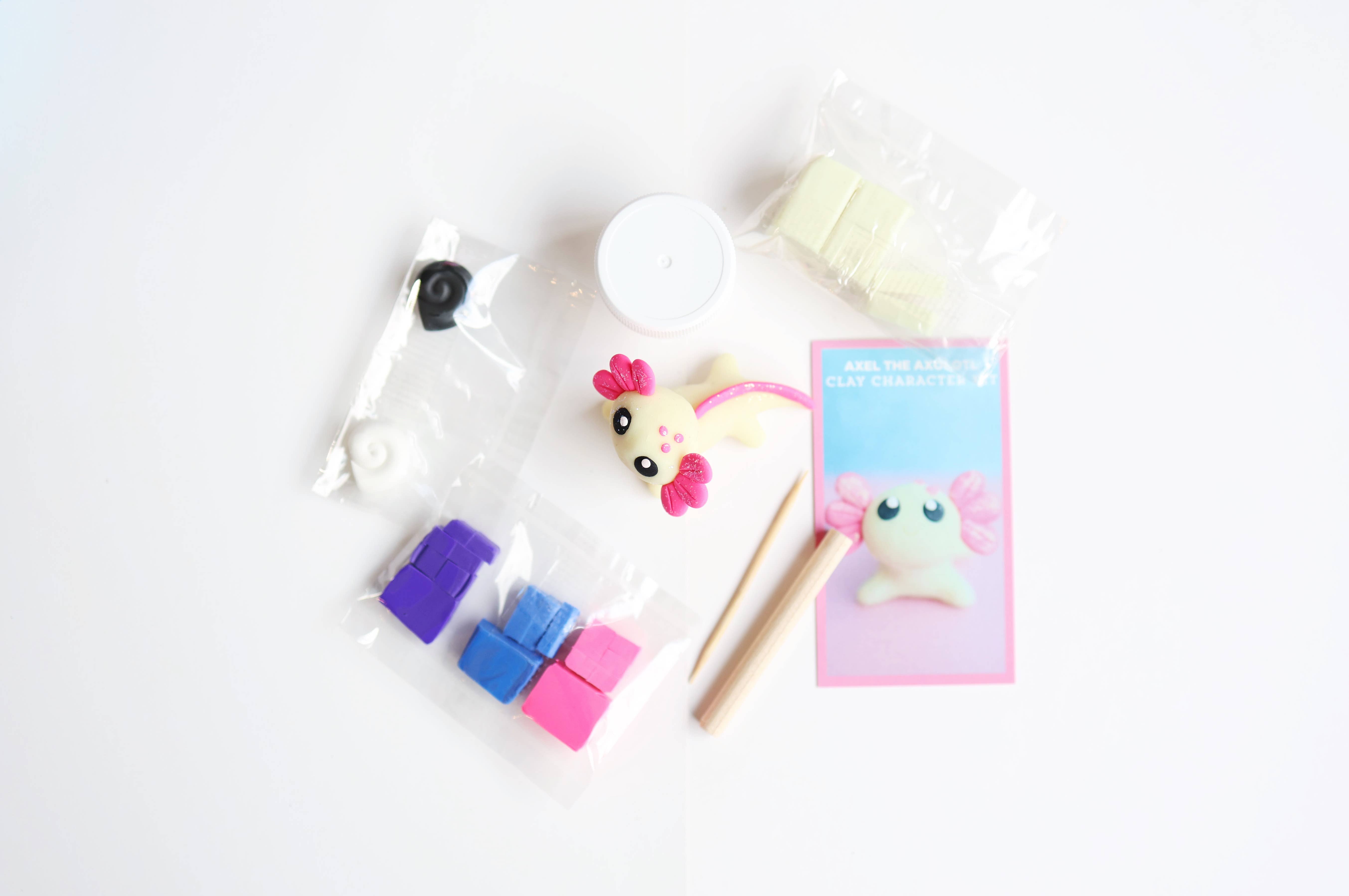 The Make Station | DIY Clay Kits - Vente Kit de bricolage – enfant - Kit de pâte polymère à modeler Axel l'Axolotl - Kit d'activités créatives1