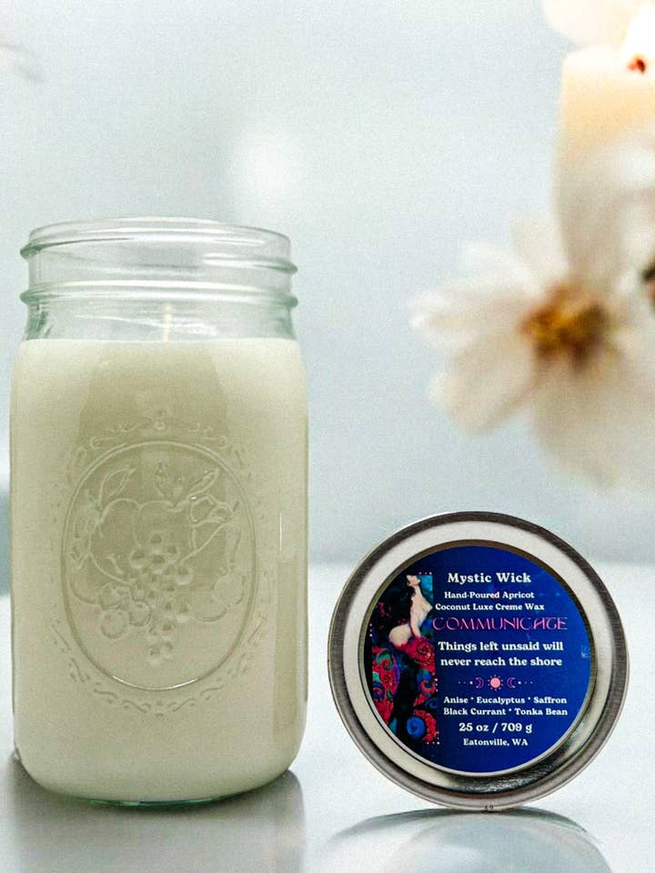 Absinthe au cassis - (Communiquer) Cire d'abricot/noix de coco - Bougie en pot Mason 25 oz pour la vente par Mystic Wick LLC