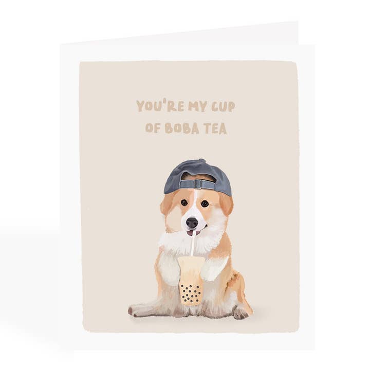 Tarjeta de té Corgi Boba para venta al por mayor de Pawssionate Art