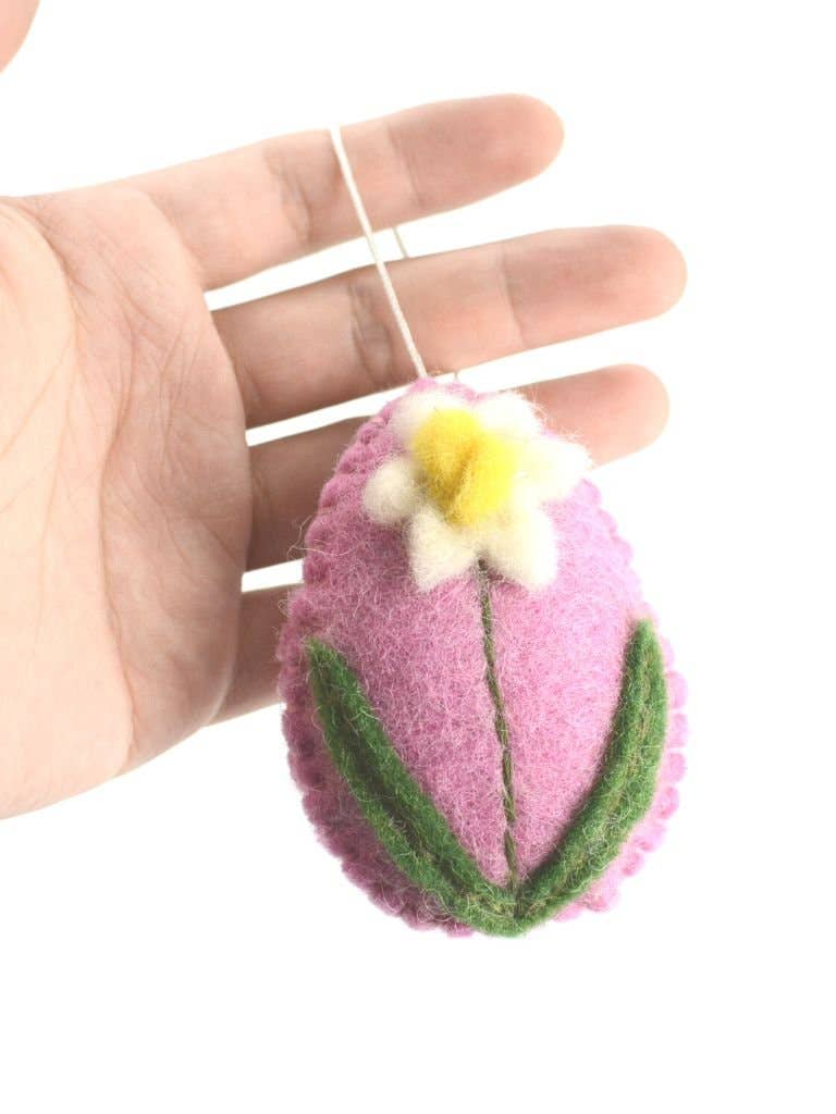 Woollyfelt - Wholesale Decorative Tabletop Object - Easter Pink Felt Egg with Flower | Set of 103