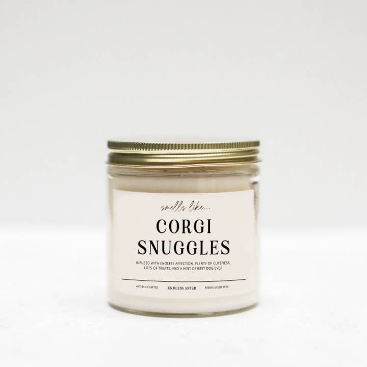 Endless Aster - Wholesale Jar/Filled Candle - Corgi Snuggles - 8, 16 oz Soy Jar Candle, Dog, Pet
