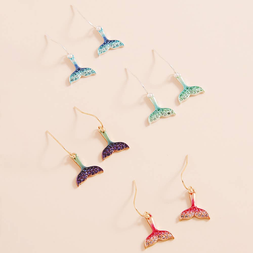Sensibling Corp. - Wholesale Dangle Earrings - Stone Paved Colored Metal Whale Tale Dangle Earrings
8
