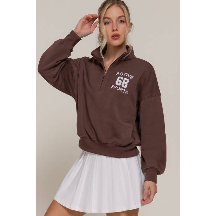 FELPA CON RICAMO E COLLO ALTO CON ZIP per la vendita all'ingrosso da parte di Paperdoll