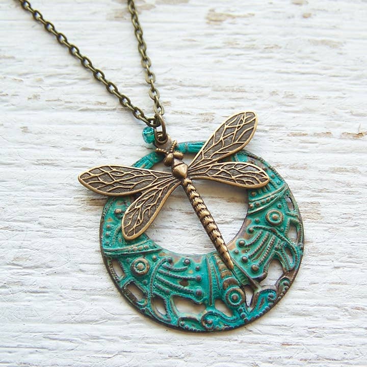 Nouveau Brass Necklace - 18" Dragonflies for wholesale by Jo Bird Jewelry