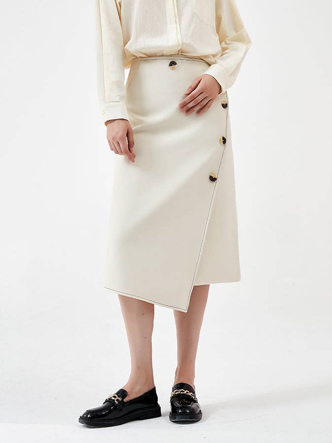 CUBIC – Engroshandel Nederdel - Dame – Asymmetrisk A-line Midi nederdel med ryg slids