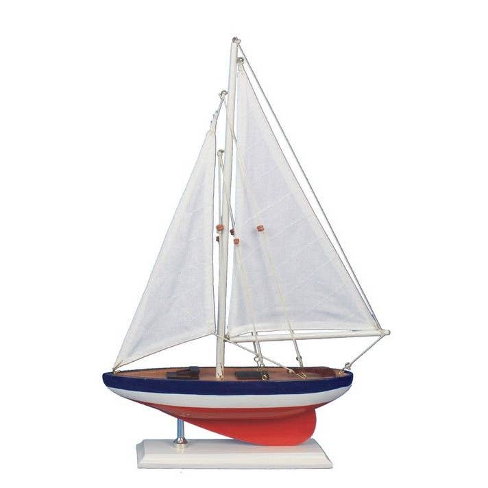 Wooden American Sailer Model Sailboat Decoration 17" for wholesale by Hampton Nautical
