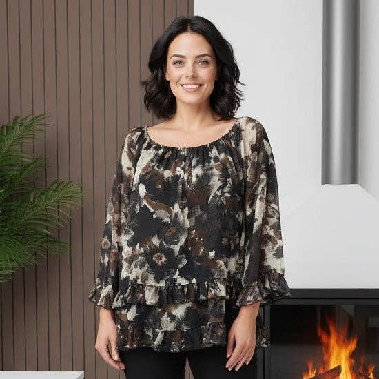 Kurt Muller – Blusa - Mulher por atacado – Blusa com Bainha Franjada e Estampa de Folhas de Palmeira8