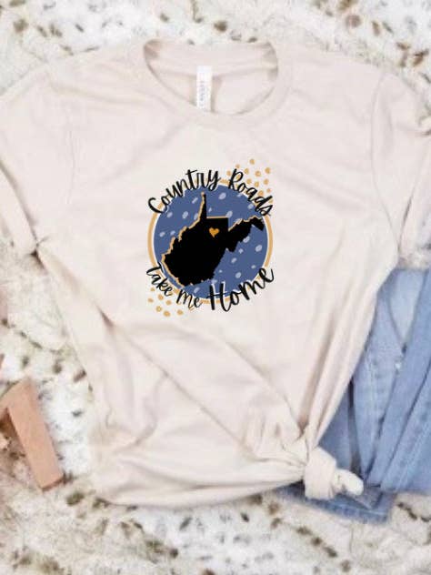 Country Roads West Virginia Tee for wholesale by Creative Queen Boutique