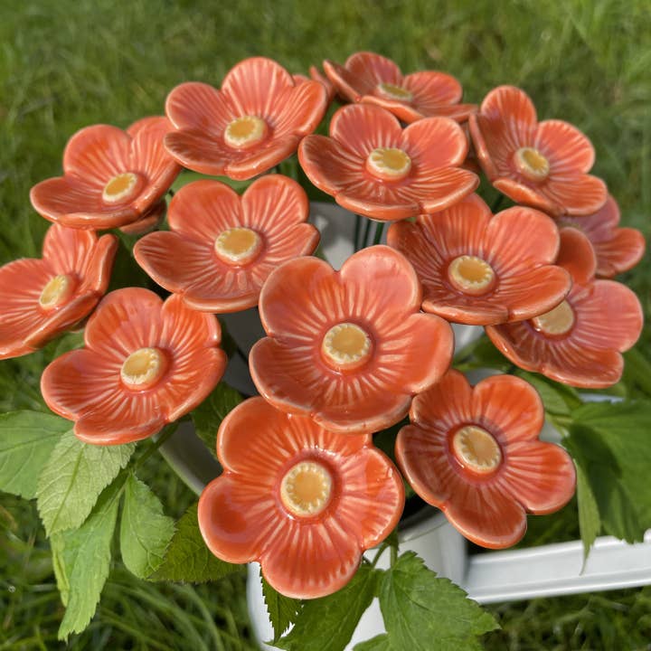 Pannonhem AB. – wholesale Garden/lawn stake – Ceramic Orange Plum blossoms,Plant stake2