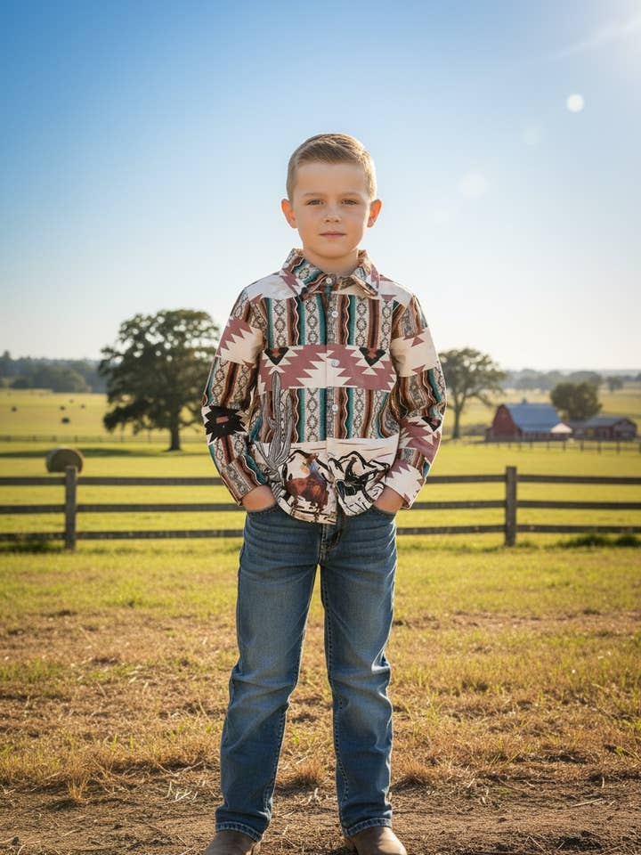 Kids Charm Online - Wholesale T-Shirt - Kids - Unisex aztec printer long sleeve shirt. TPB50658 JEAN1