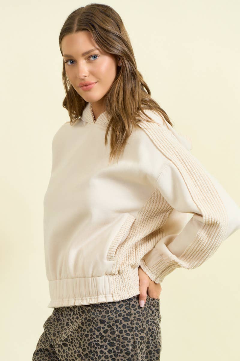 Doe and Rae - Wholesale Sweatshirt - Women's - BRUSHED TERRY MIX MEDIA BLOCK SWEATSHIRT - 45366T2