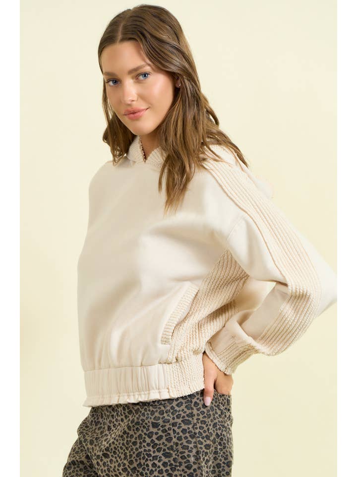 Doe and Rae - Wholesale Sweatshirt - Women's - BRUSHED TERRY MIX MEDIA BLOCK SWEATSHIRT - 45366T2