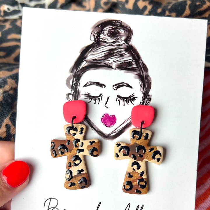 Cross dangle in wild summer colorway clay dangle for wholesale by Branch Alley