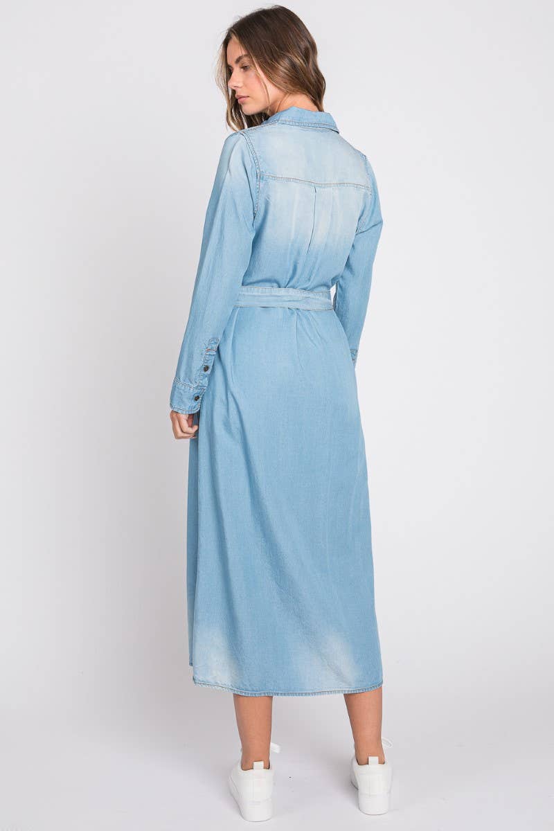 ZiA Apparel – Engroshandel Kjole - Dame – Denim Midi Shirt Kjole15