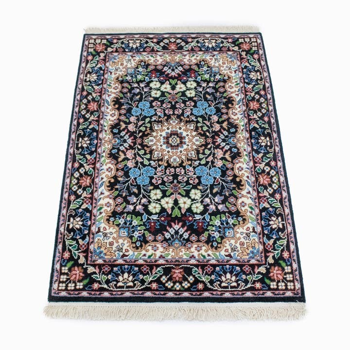 Zwart oosters vloerkleed van Kirman met bloemen, 3X4 voor wholesale door Magic Rugs Inc.