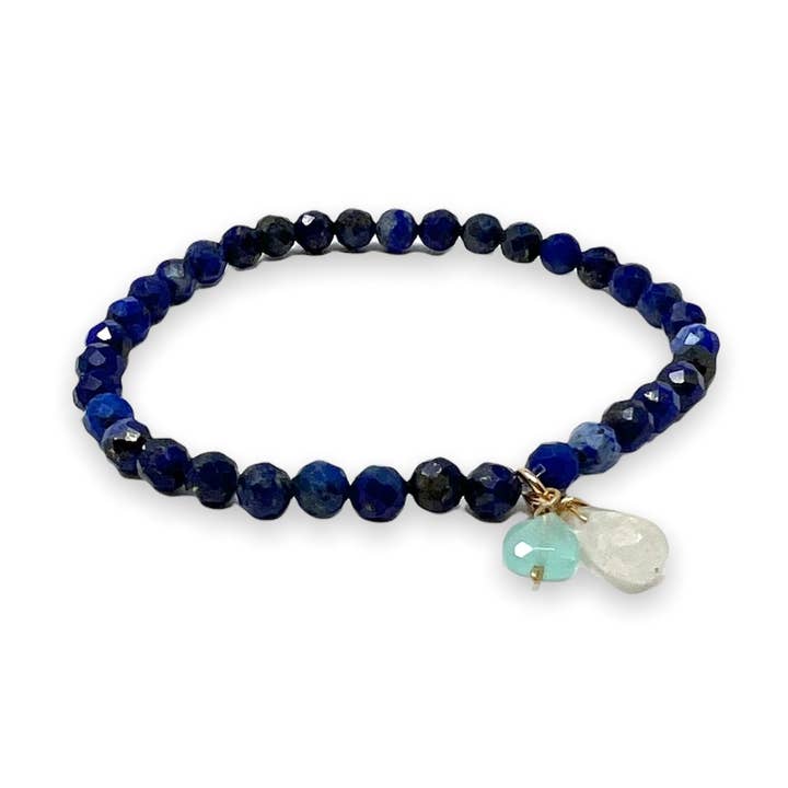 Lapis Lazuli kralenarmband met blauwe kwarts en maansteen voor wholesale door Jennifer Shon Jewelry