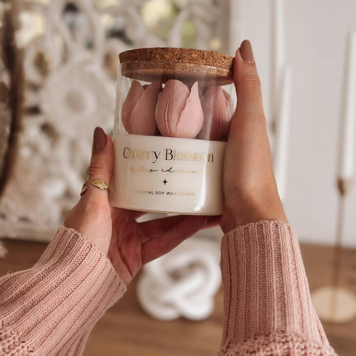Tsuki Box - Wholesale Novelty Candle - Botanical Candle | Pink Tulips | Cherry Blossom 400g6