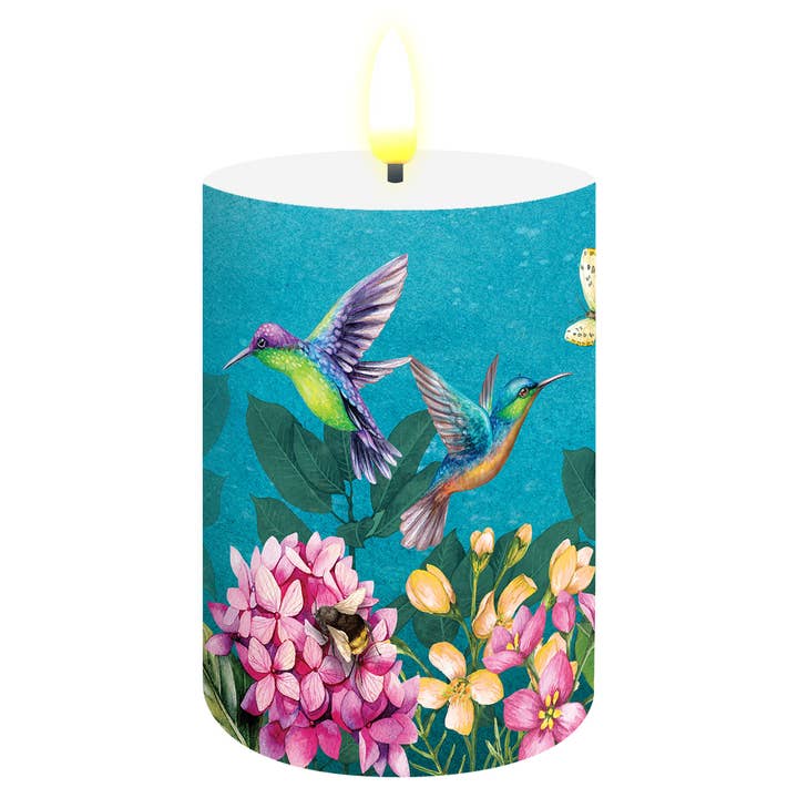 Springtime Hummingbirds Flameless Candle for wholesale by Briarwood Lane