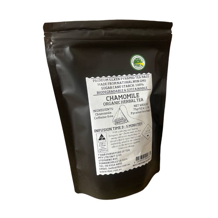 Paquet de 50 sachets de thé Pyramid Premium Camomile Organic pour la vente par T BAR TEA