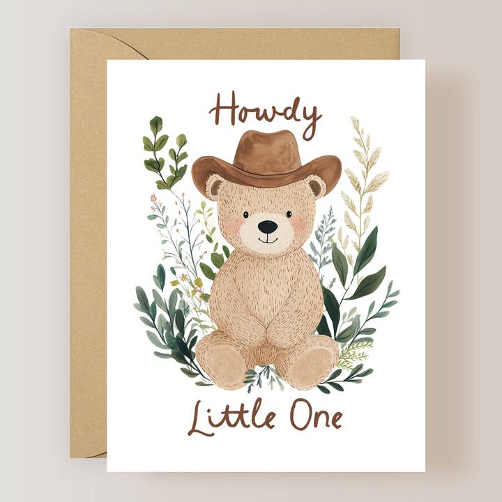 New Baby Card, Howdy Little One for wholesale by Firefly Paper Studio, LLC