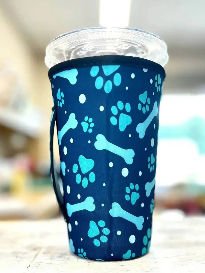 20 OZ Blue Paw Print Insulated Cup Cover Sip Sleeve Fits 20-32 OZ Cups for wholesale by Sip Sleeves ~ Insulated Cup Sleeves and Drink Accessories