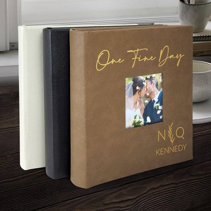 Engraved One Fine Day Leatherette Photo Album for wholesale by Sunny Jar Personalized
