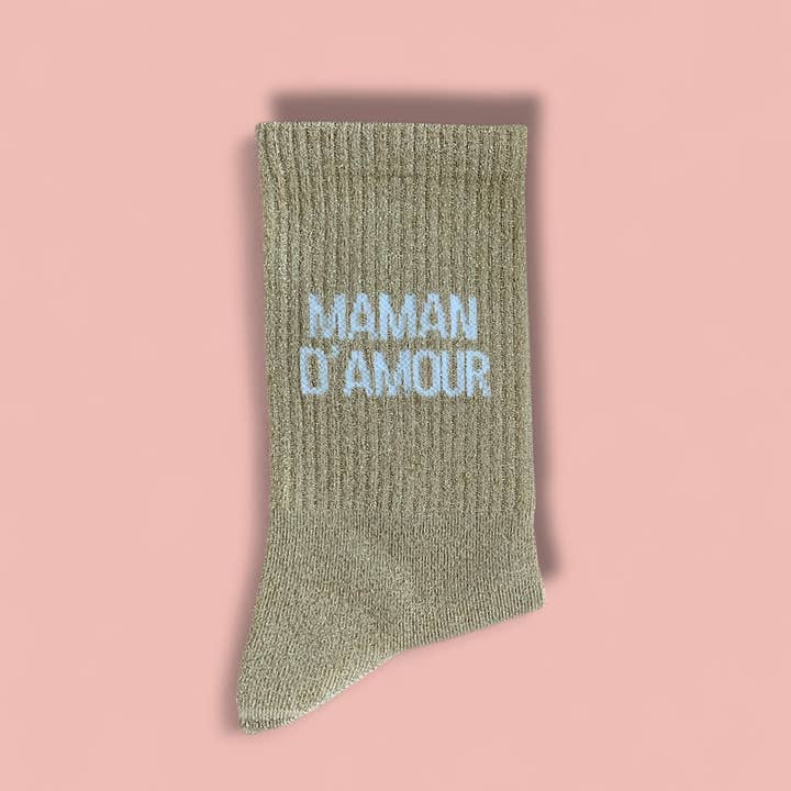 "Love Mom" Glitter Socks - Champagne for wholesale by agathe & cocö