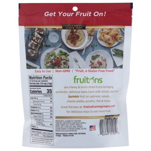 Traina Home Grown – wholesale Dried/dehydrated fruit – 8 pack of 6 oz Fruitons Seasoned Sun Dried Tomatoes1