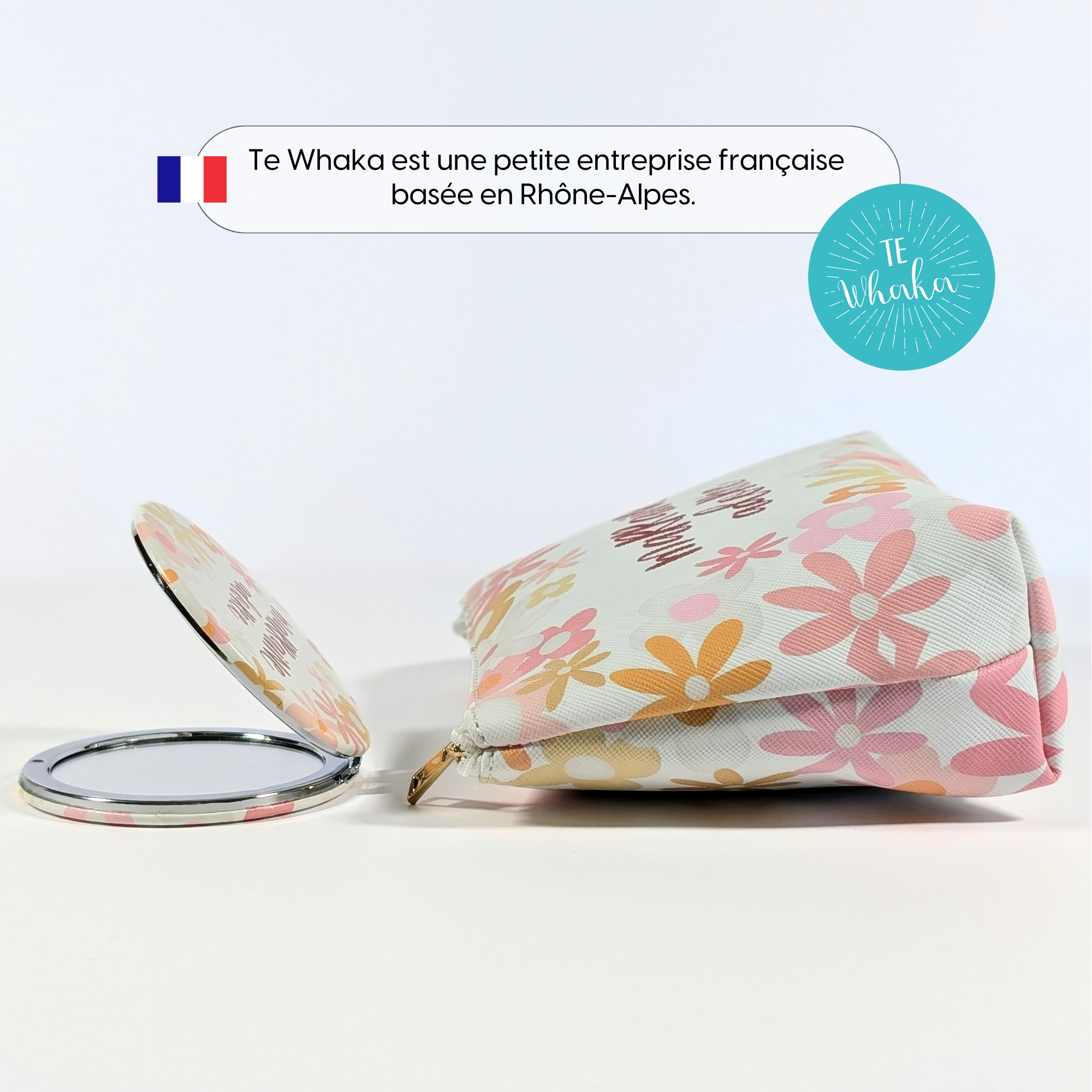 Te Whaka - Wholesale Makeup/Cosmetic Bag - Marraine faux leather pouch + mirror | Godmother gift3