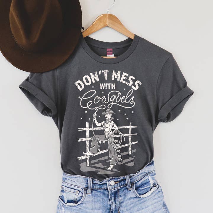 Don't Mess With Cowgirls Tee - Asphalt for wholesale by Ali Dee