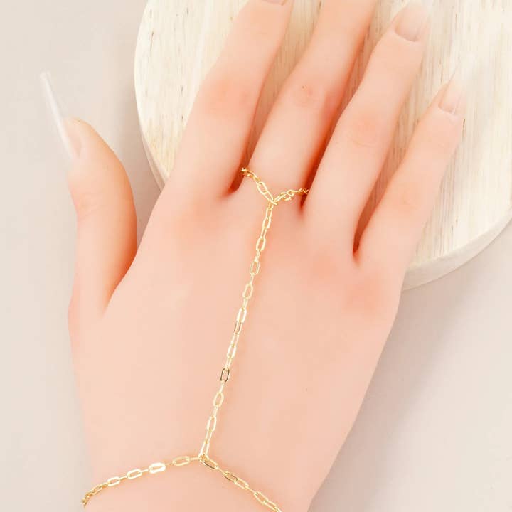 Wild Honey - Wholesale Link & Chain Bracelet - 4mm Link-Chain 18K-Gold-Dipped Brass Hand-Chain Bracelet1