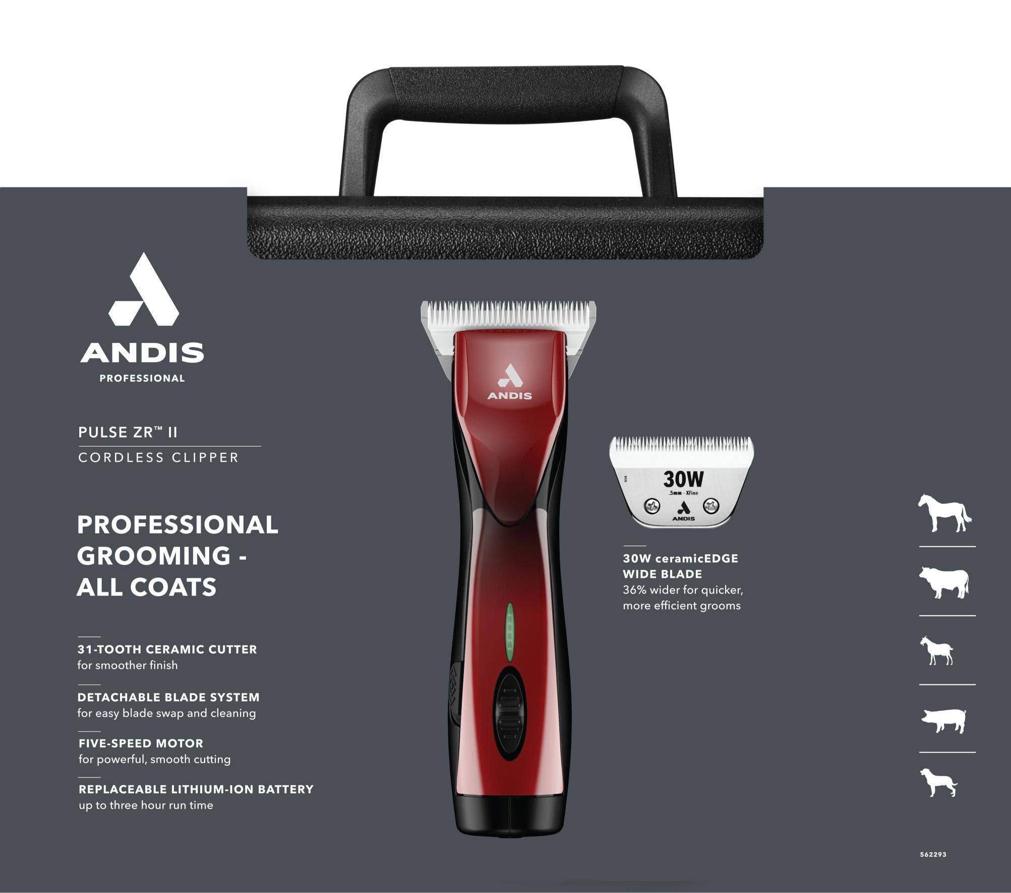 Pet Palette Distribution - Wholesale Pet Grooming Tool - Dog - Andis DBLC-2-Pulse ZRA® II 5-Speed Cordless Detachable Blade3