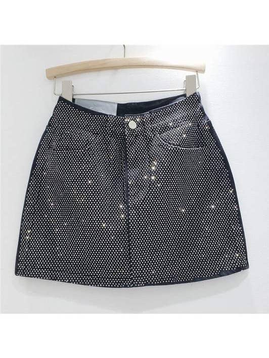 Saia curta jeans com strass por atacado de Fashion Combination