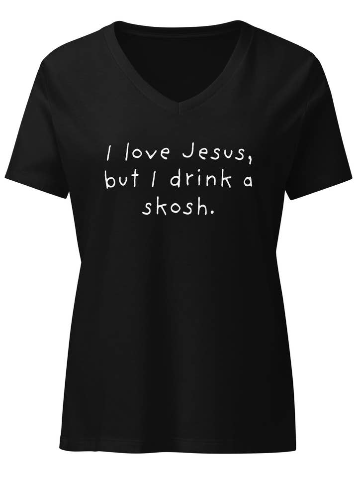 I love Jesus but I drink a skosh - Women's Tee for wholesale by Quirky Quaffs