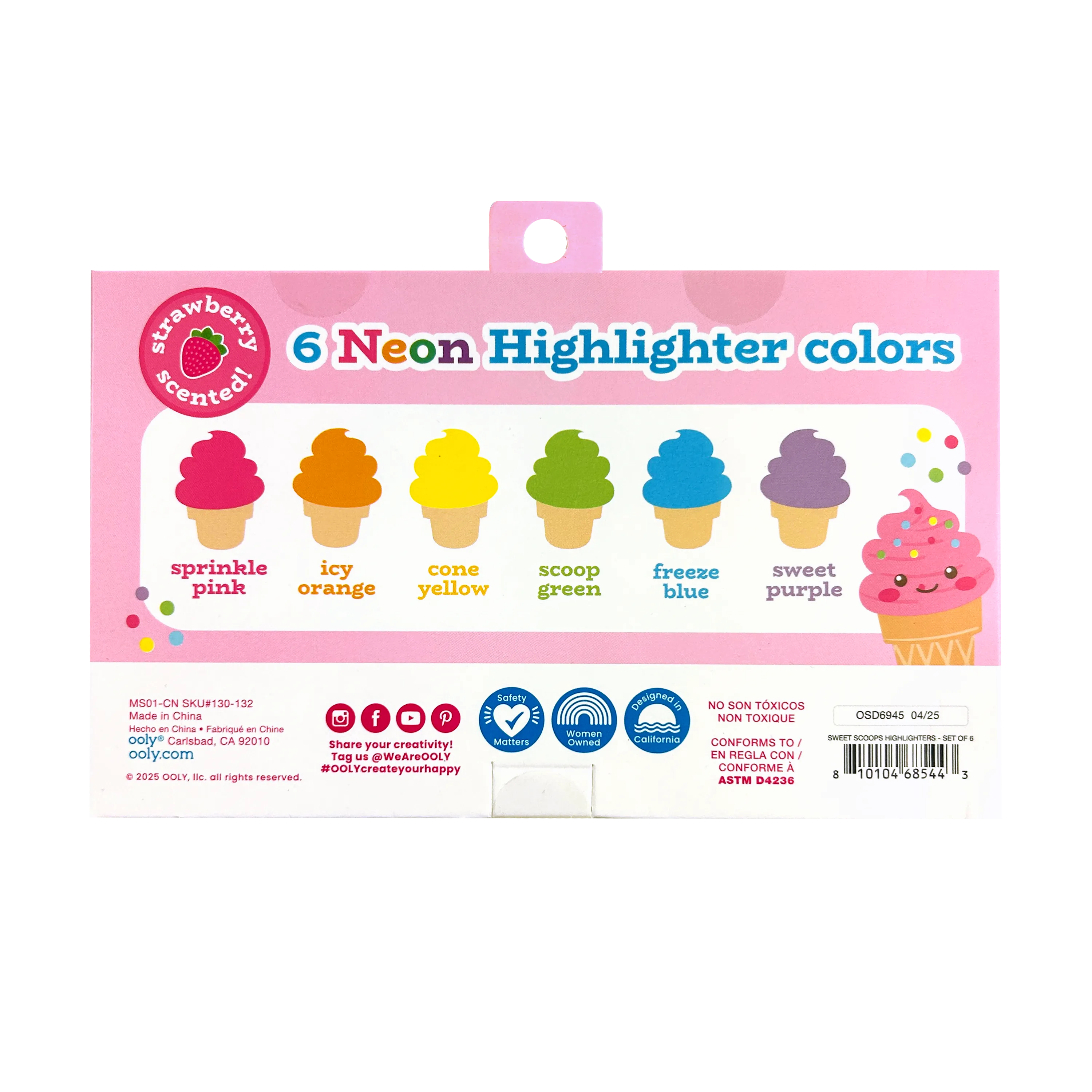 OOLY - Wholesale Highlighter - Sweet Scoops: Neon Highlighters - Strawberry Scent (Set of 62