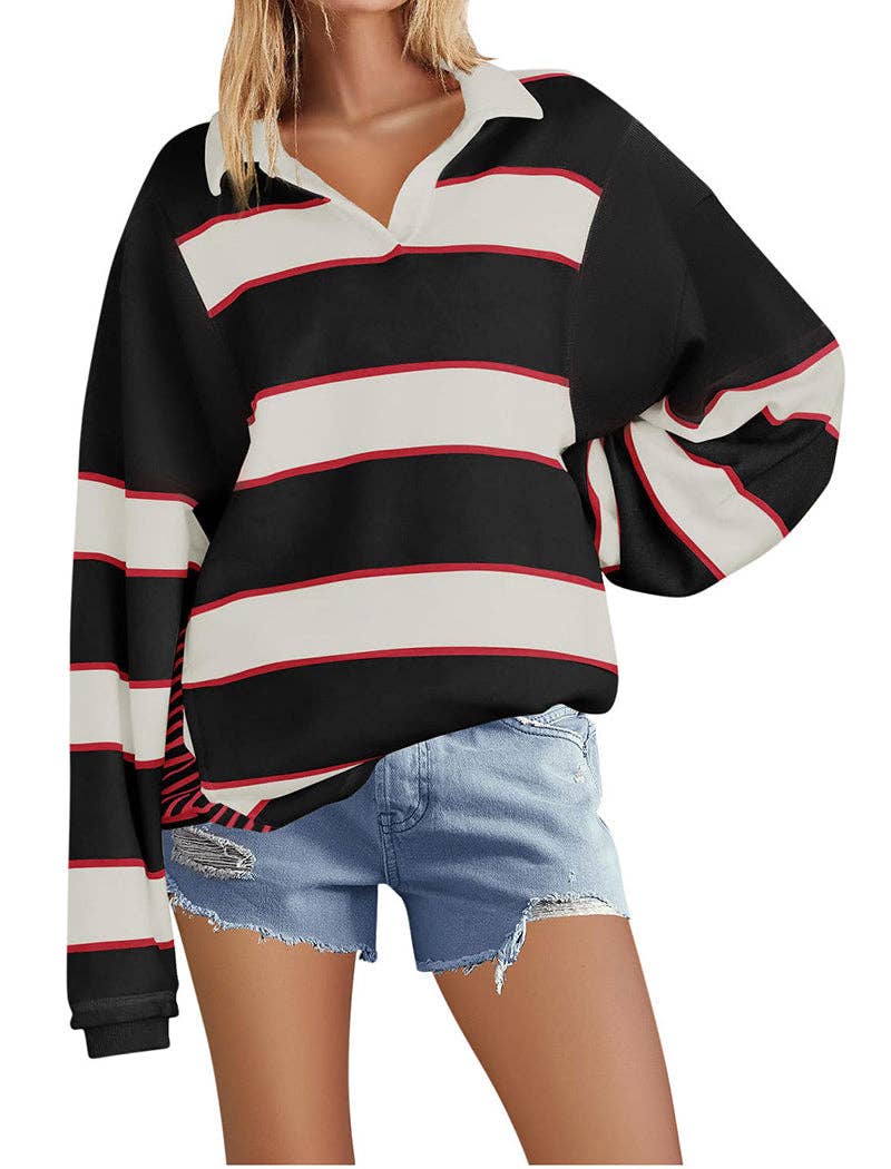 safistyle - Wholesale Polo - Women's - Striped Oversized Polo Top4