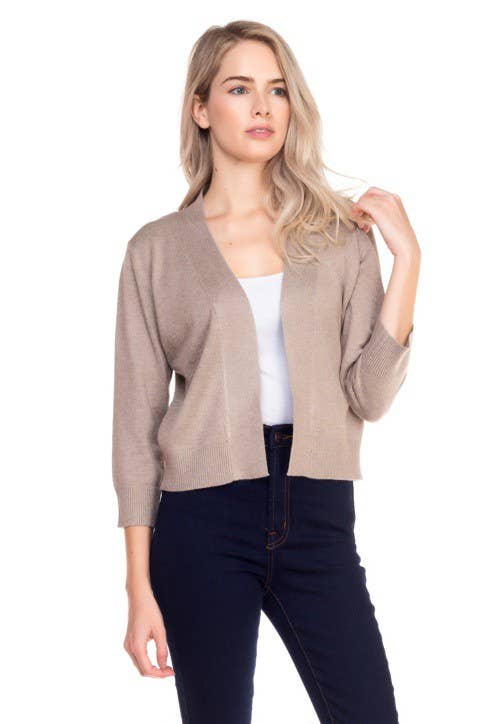 Newself Collection - Vente Cardigan – femme - Cardigan basique manches 3/4 ouvert devant léger4