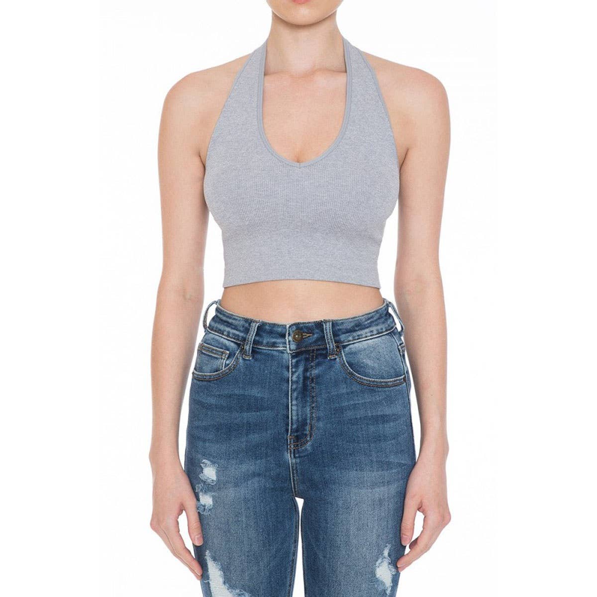 Timeless - Wholesale Tank Top - Women's - HALTER V NECK BRAMI RIBBED SEAMLESS CROP TOP11