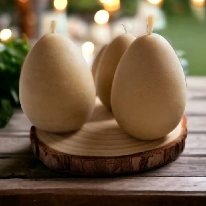 Egg Shaped Beeswax Candles - individual for wholesale by Mersea Mudd Shack Ltd