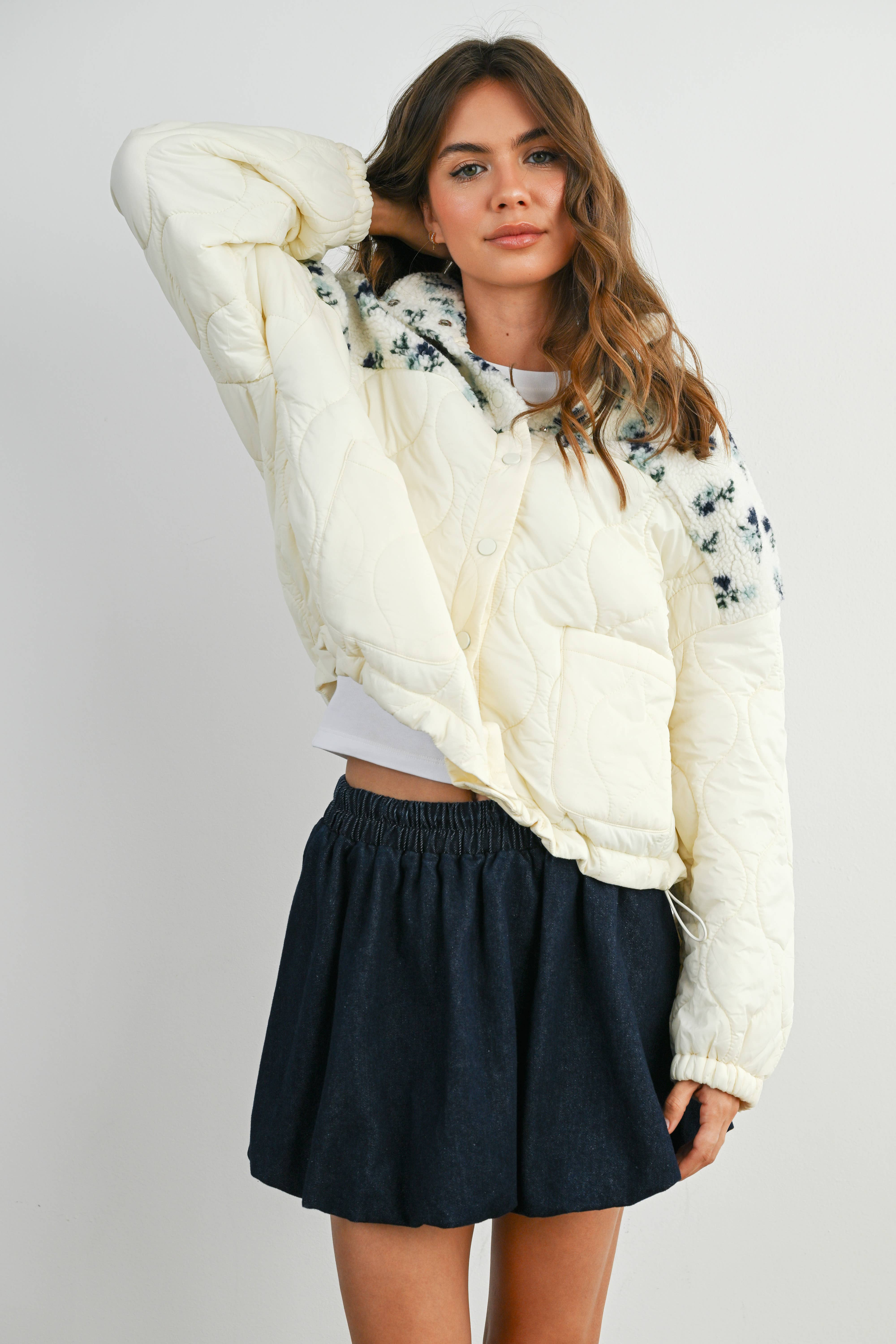 BUTTERMELON - Vente Veste – femme - Veste matelassée à manches longues à fleurs - BMJ785822