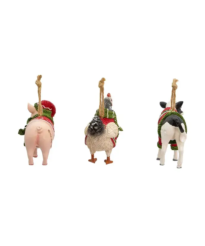 Kurt S. Adler, Inc. - Wholesale Ornament Set - 4"FARM ANIMAL W/SWEATER+SCARF 3/A5