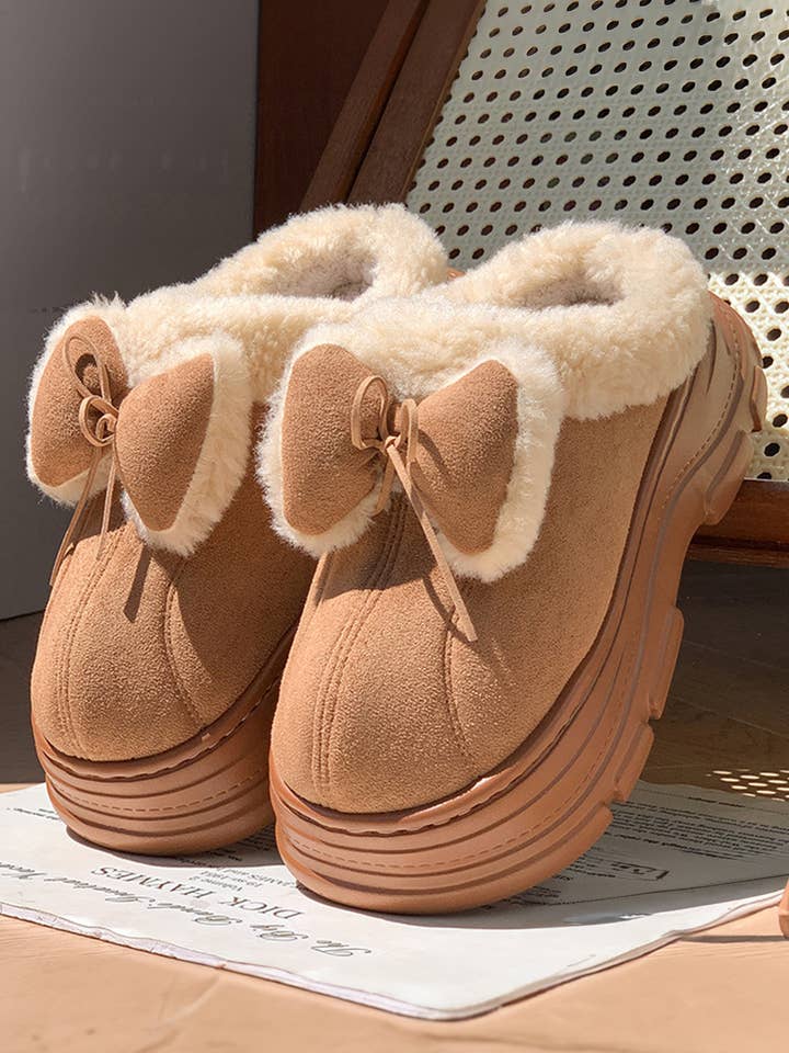 Cozy Faux Fur Lined Bow Decor Clog Slippers for wholesale by 66DISCO
