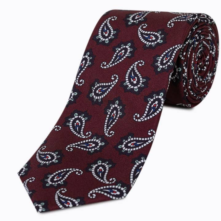 Cravatta in twill di seta stampa Batapore modello II per la vendita all'ingrosso da parte di Beclosetoyou